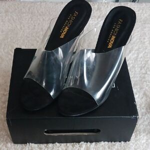 Fashion Nova Clear and Black Heels